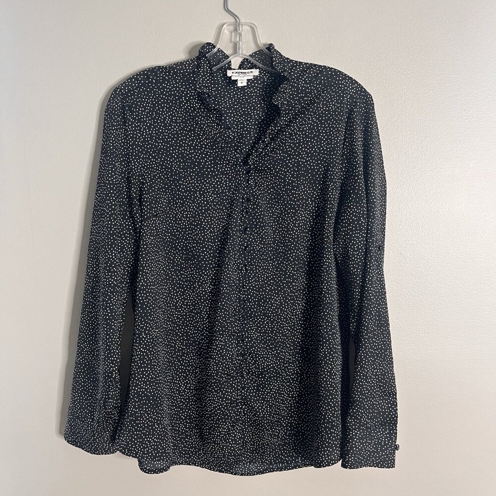 Express Size Large Portofino Slim Black White Dot Button Down Blouse